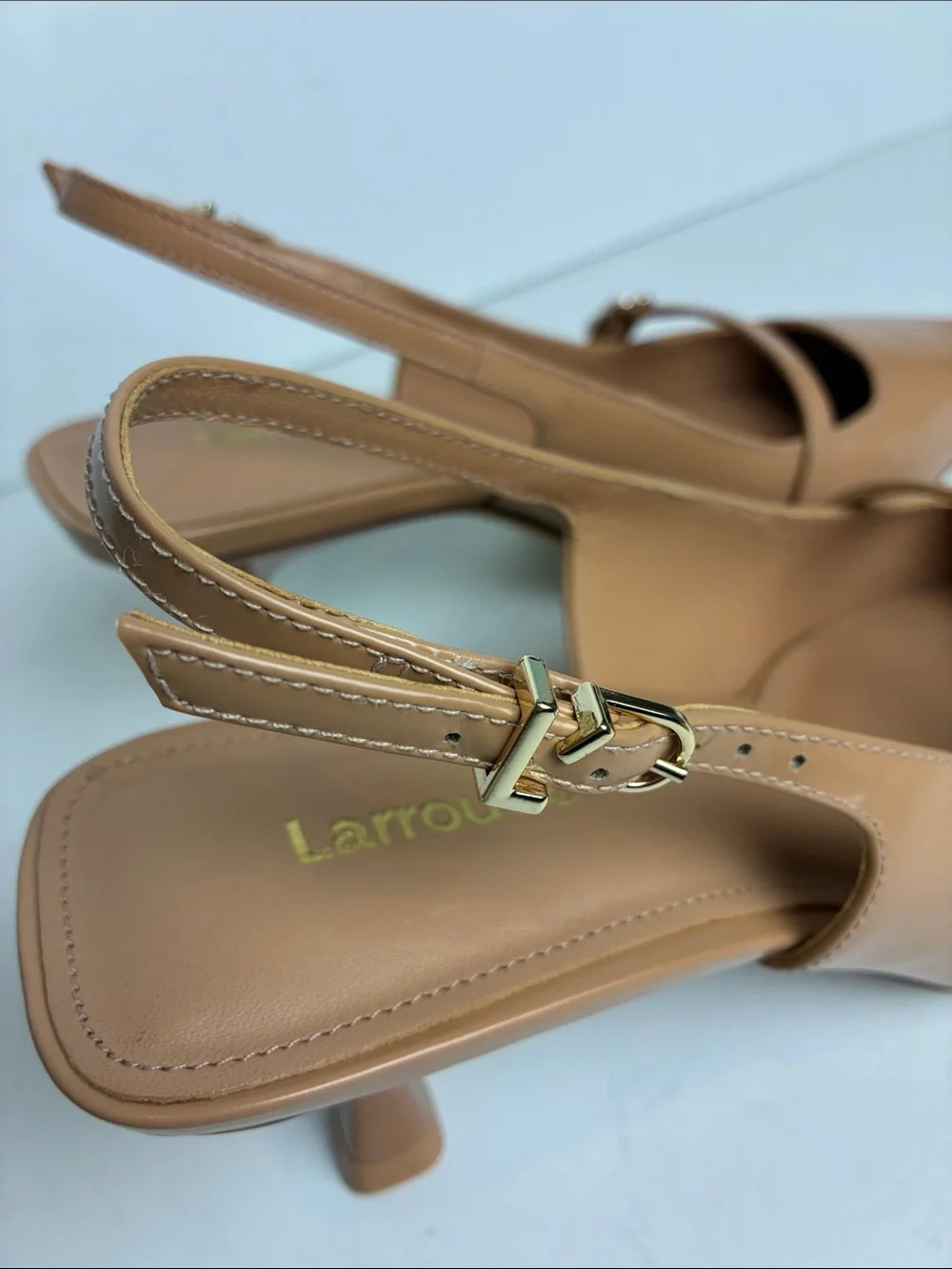 Larroude Ines Pump In Tan Leather Size 7 Office Elevated Basic Slingback Buckle